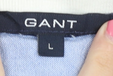 GANT Men's Blue Striped Polo, Size L, Cotton Classic Style
