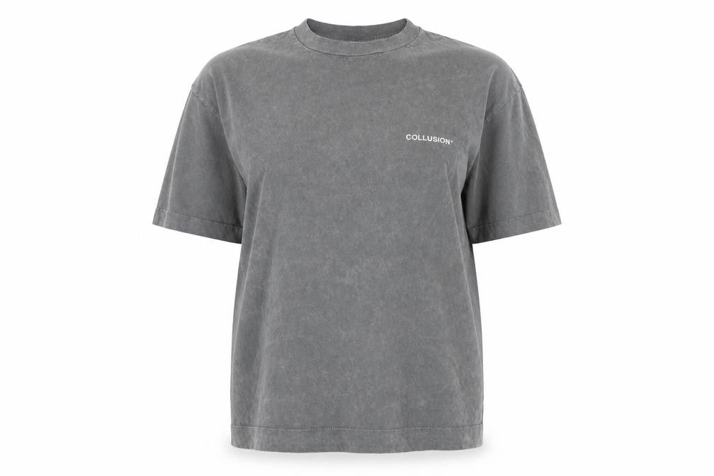 Front view of Collusion Grey unisex t-shirt, size 20, artistic print