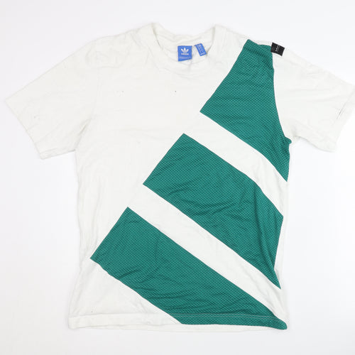 Adidas Men's White S T-Shirt, Colourblock Crew Neck