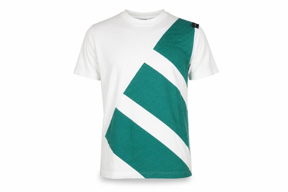 Front view of Adidas Men's White S T-Shirt, Colourblock Crew Neck