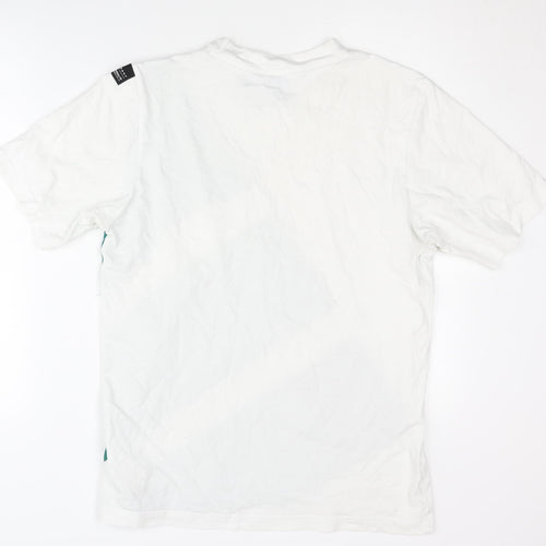Adidas Men's White S T-Shirt, Colourblock Crew Neck