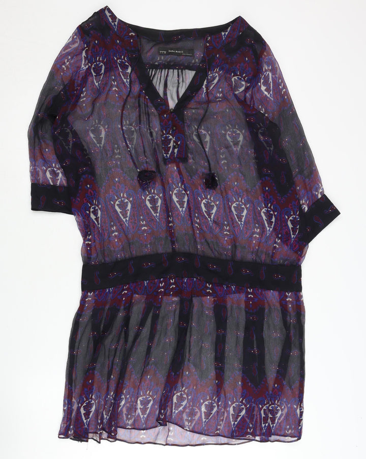Zara Basic Women's Multicoloured Paisley Shift Dress L