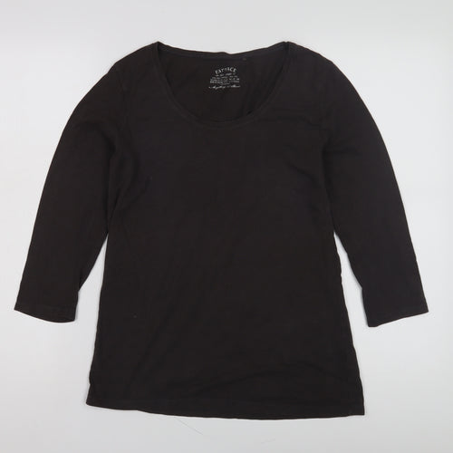 Fat Face Women's Black 3/4 Sleeve Scoop Neck Top