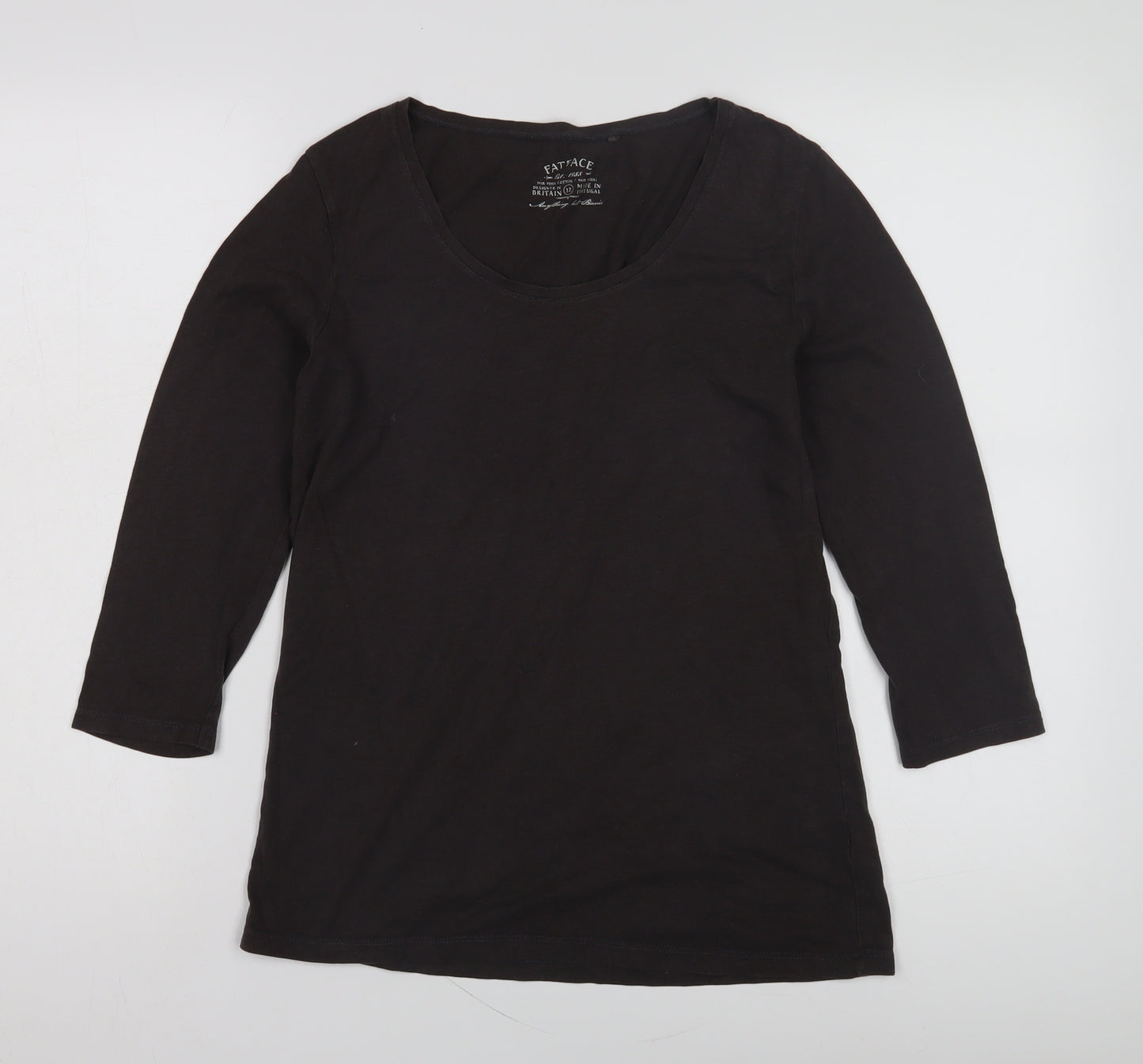 Fat Face Women's Black 3/4 Sleeve Scoop Neck Top