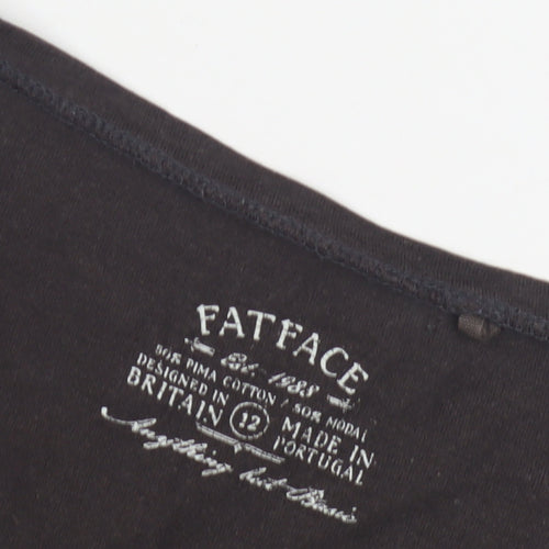 Fat Face Women's Black 3/4 Sleeve Scoop Neck Top