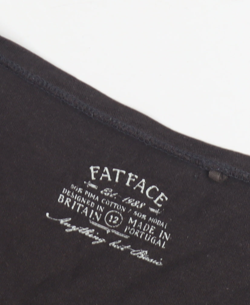 Fat Face Women's Black 3/4 Sleeve Scoop Neck Top