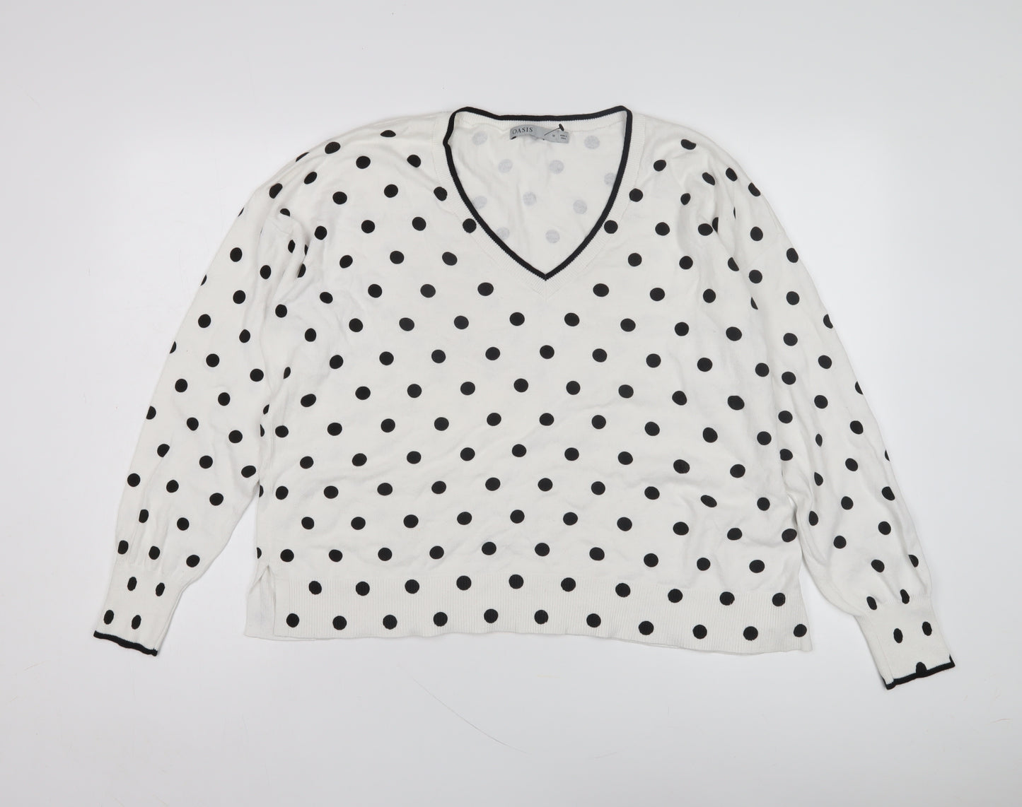 Oasis Women's White Polka Dot V-Neck Pullover Jumper M