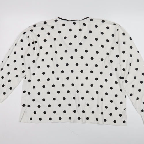 Oasis Women's White Polka Dot V-Neck Pullover Jumper M