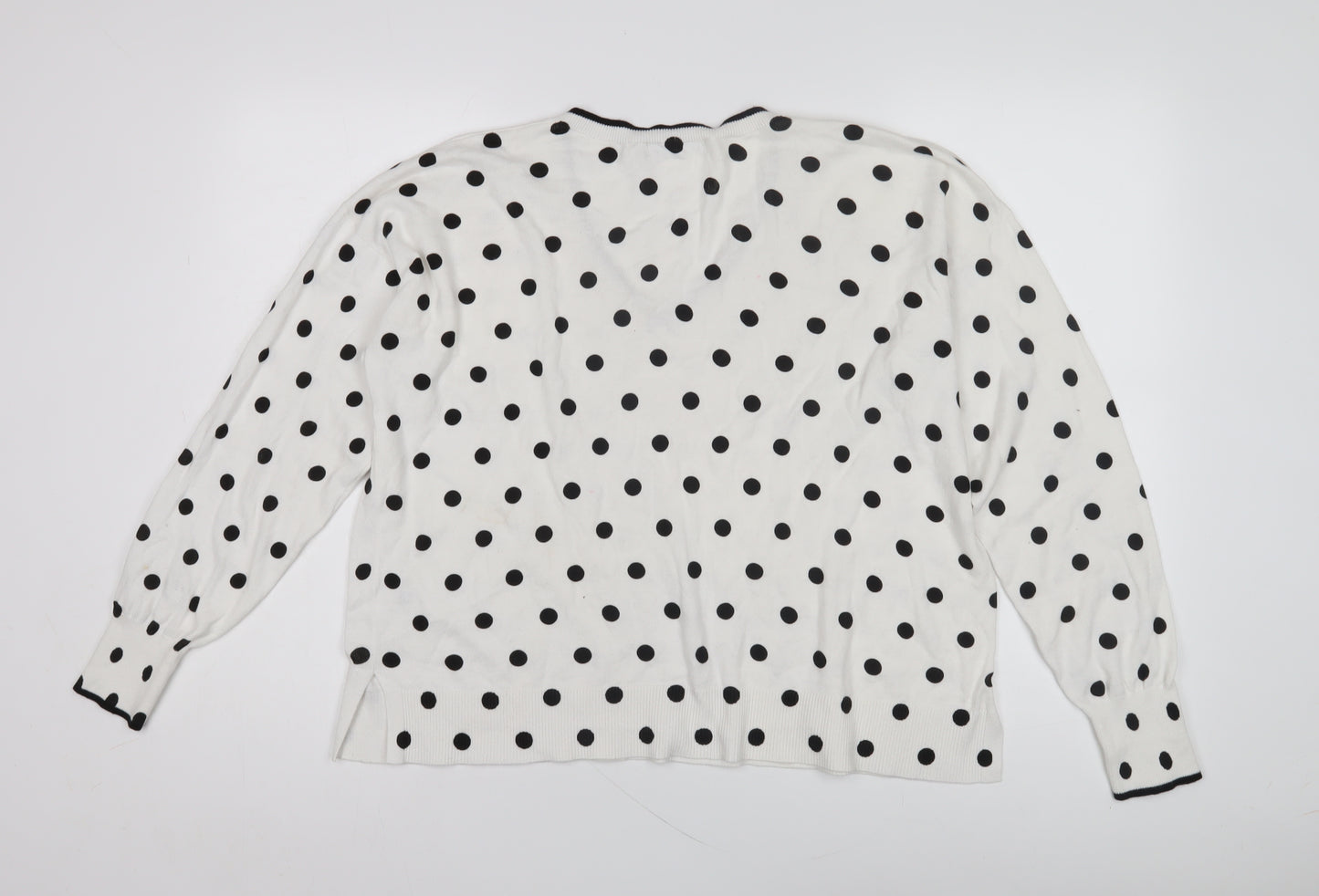 Oasis Women's White Polka Dot V-Neck Pullover Jumper M