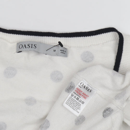 Oasis Women's White Polka Dot V-Neck Pullover Jumper M