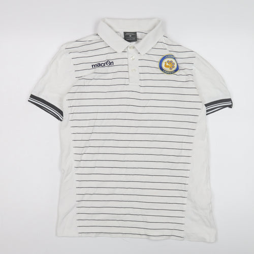 Macron Men's White Striped Polo Shirt M