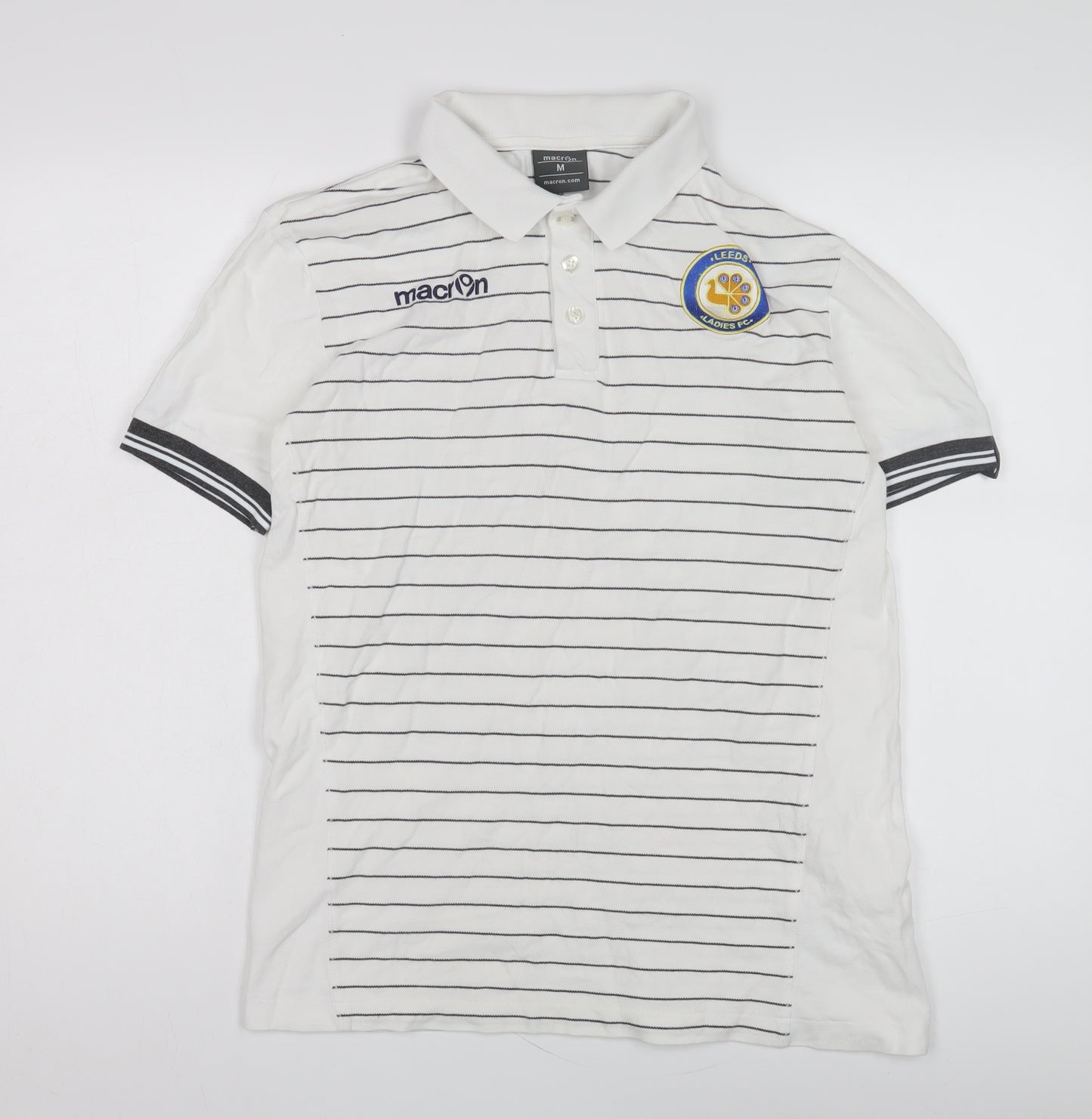 Macron Men's White Striped Polo Shirt M