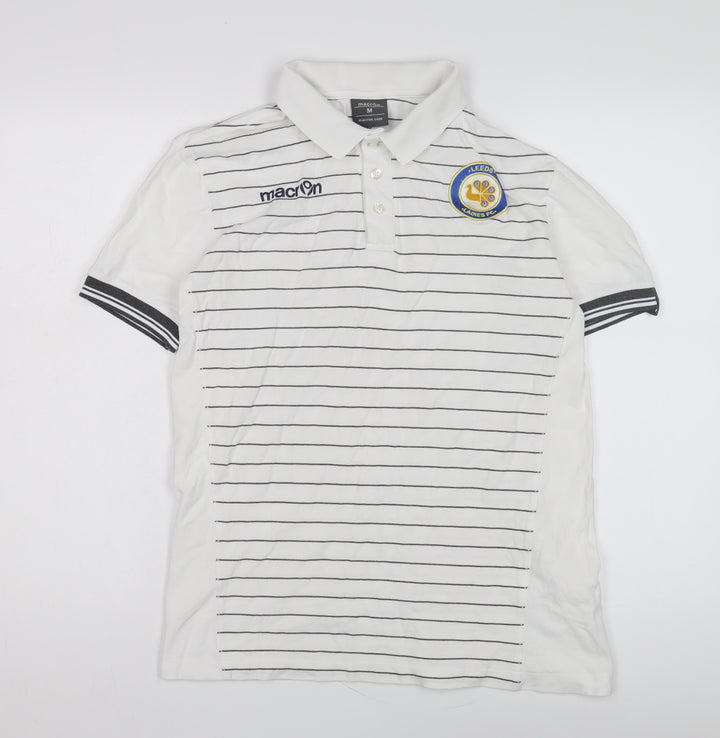 Macron Men's White Striped Polo Shirt M