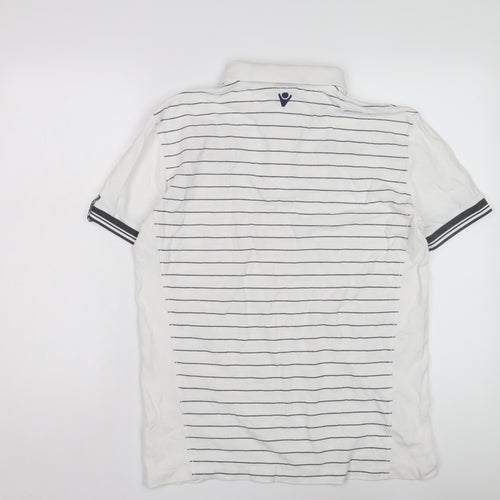 Macron Men's White Striped Polo Shirt M