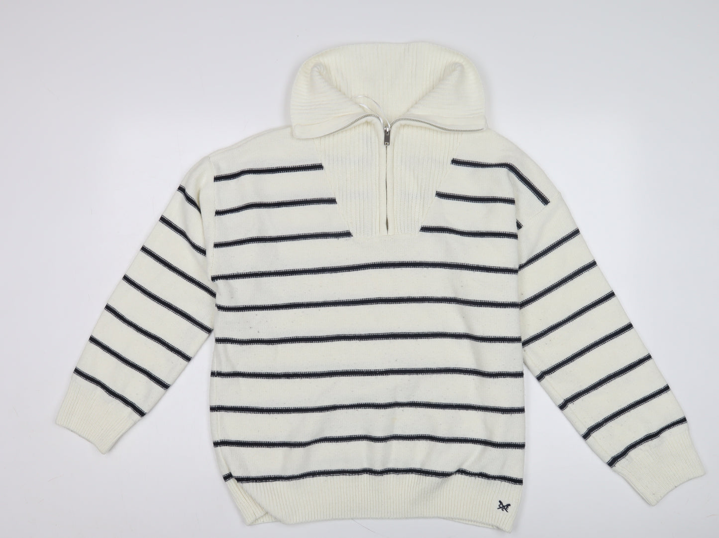 Crew Clothing Women's White Striped Full Zip Jumper