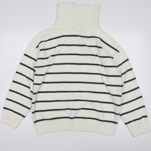 Crew Clothing Women's White Striped Full Zip Jumper