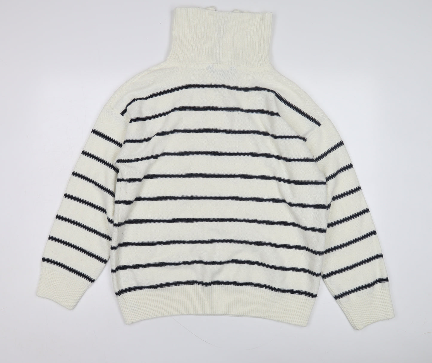 Crew Clothing Women's White Striped Full Zip Jumper