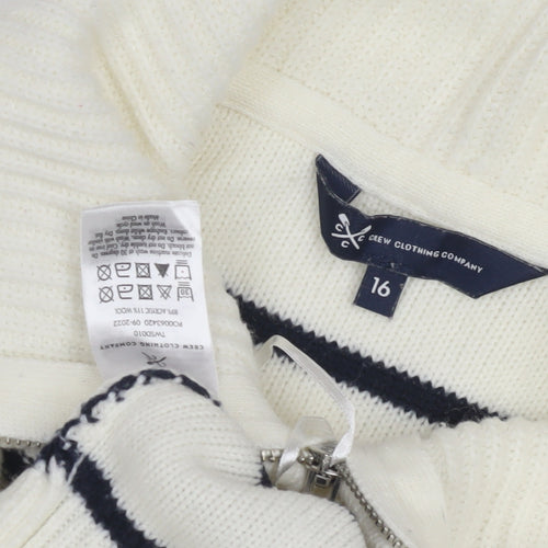 Crew Clothing Women's White Striped Full Zip Jumper