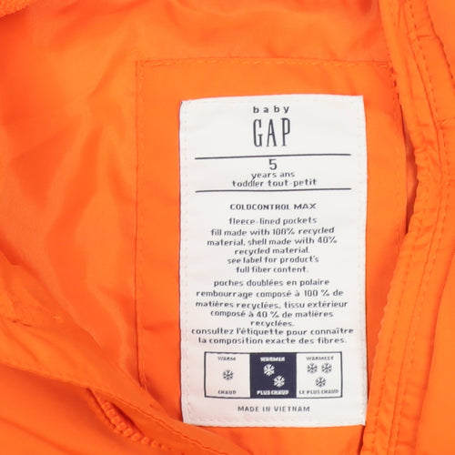 GAP Boys Orange Puffer Jacket 5 Years Polyester
