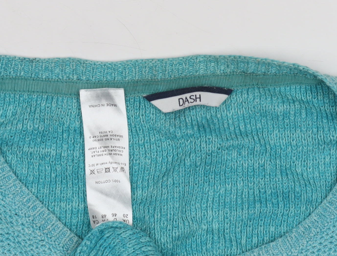 DASH Women's Blue Cotton Pullover Jumper Size 16
