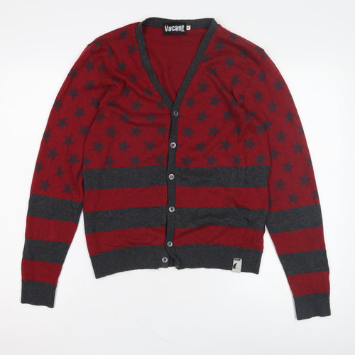 Vacant Men's Red Cardigan Jumper S Size Stars