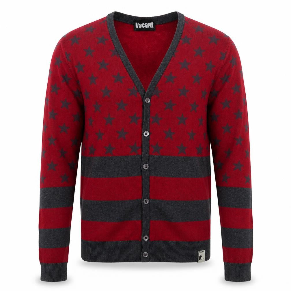 Front view of Vacant Men's Red Cardigan Jumper S Size Stars