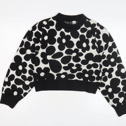 H&M Women's Black Floral Pullover Jumper, Size S