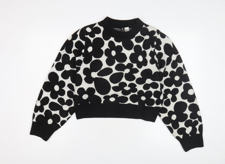 H&M Women's Black Floral Pullover Jumper, Size S