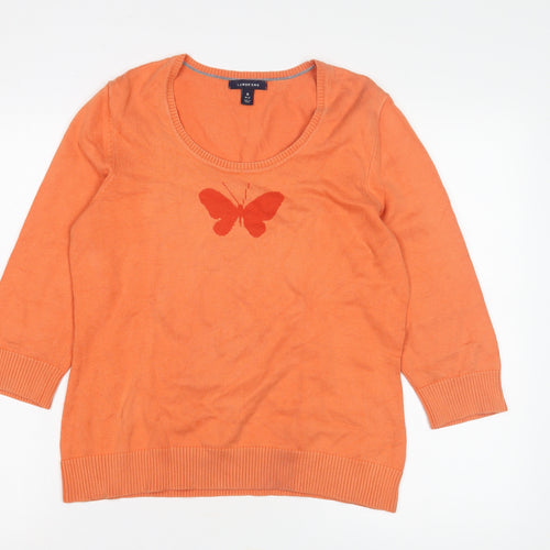 Lands' End Women's Orange Pullover Jumper M 3/4 Sleeve