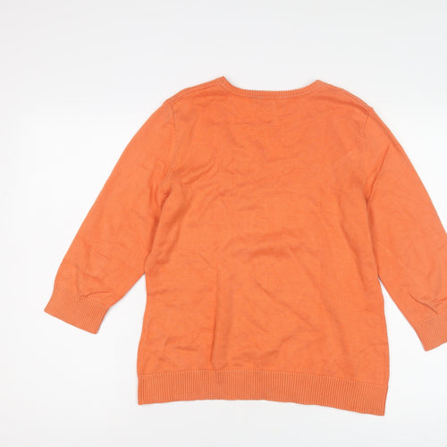 Lands' End Women's Orange Pullover Jumper M 3/4 Sleeve