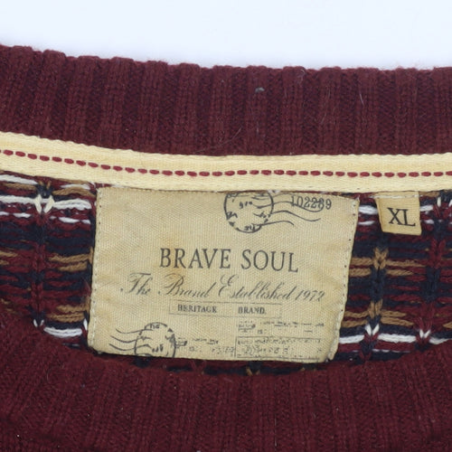 Brave Soul Men's Red XL Fair Isle Pullover Jumper