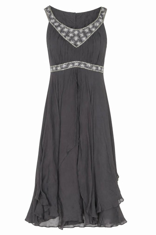 Monsoon Women Grey Asymmetric Midi Dress