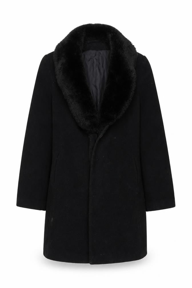 Front view of Dorothy Perkins Women's Black Wool Overcoat, size 8