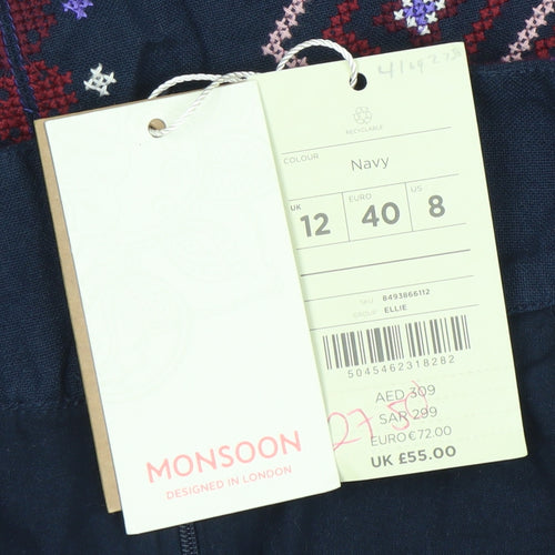Monsoon Women's Blue Embroidered Skirt Size 12