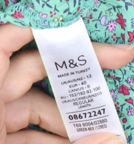 Marks and Spencer Women's Green Floral Dress Size 12