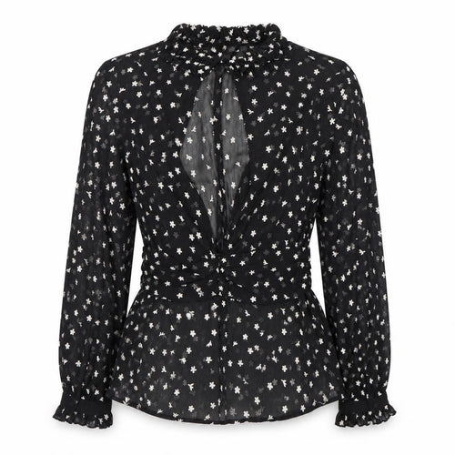 Zara Women's Black Floral Tunic Blouse, Size 12, High Neck