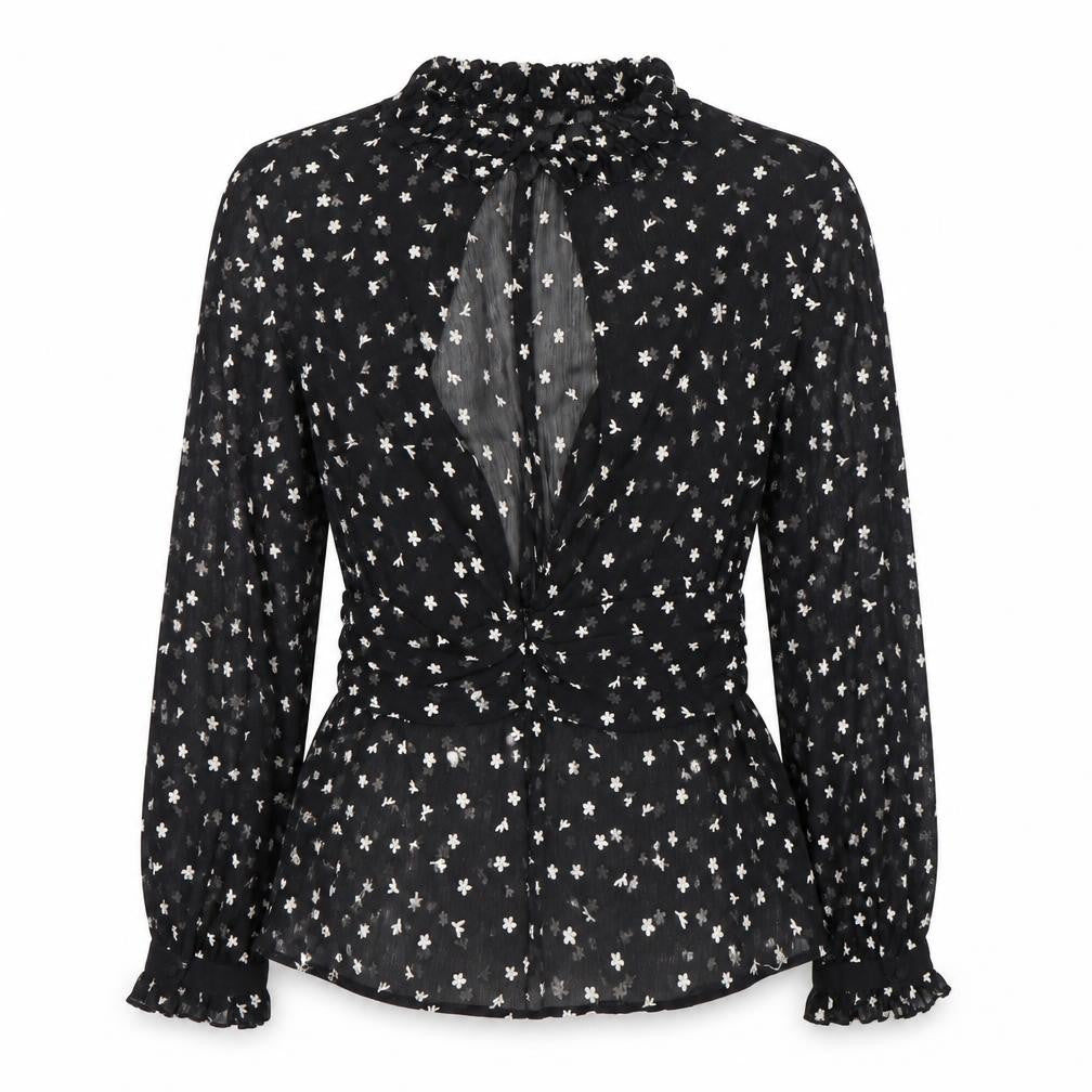 Zara Women's Black Floral Tunic Blouse, Size 12, High Neck