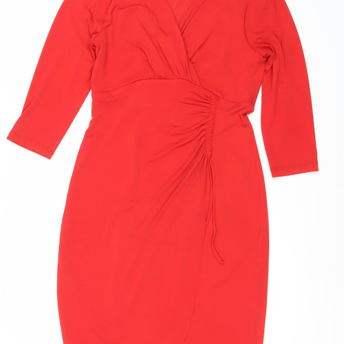 M&Co Red V-Neck Long Sleeve Dress - Size 12 Women