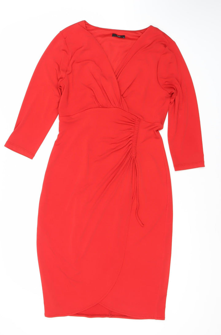 M&Co Red V-Neck Long Sleeve Dress - Size 12 Women