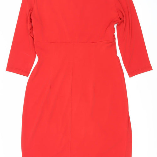 M&Co Red V-Neck Long Sleeve Dress - Size 12 Women