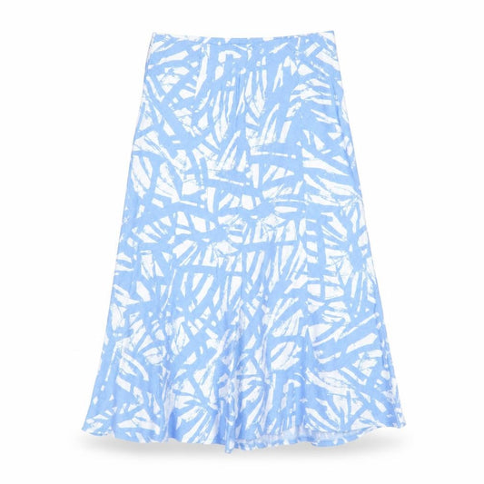Front view of Isle Women's Blue Geometric Skirt, size 10
