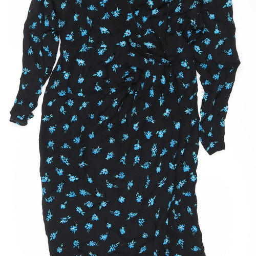 Zara Women's Black Floral Long Dress Size L Viscose