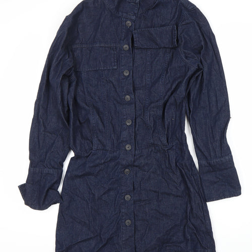 Zara Women's Blue Shirt Dress XS Cotton Casual