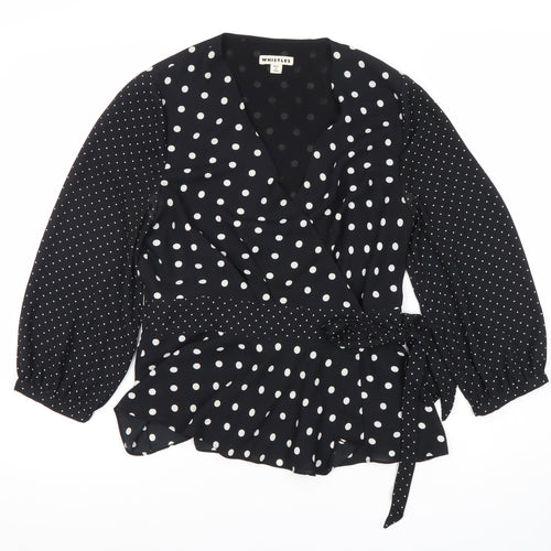 Whistles Women's Black Polka Dot Wrap Blouse Size 10