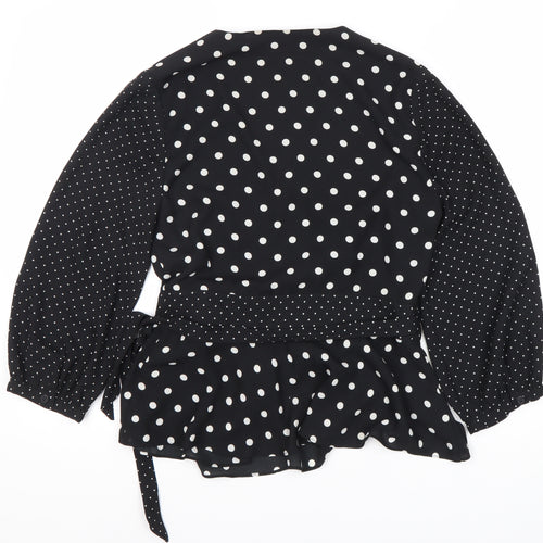 Whistles Women's Black Polka Dot Wrap Blouse Size 10
