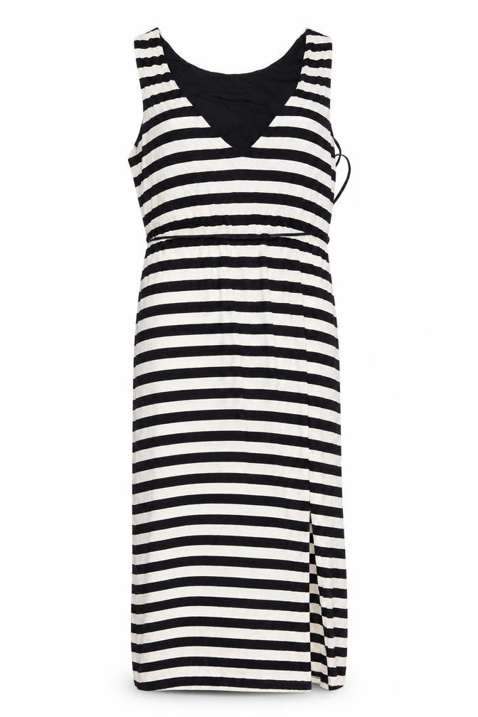 Front view of Whistles Women's Ivory Black Striped Dress, size 8
