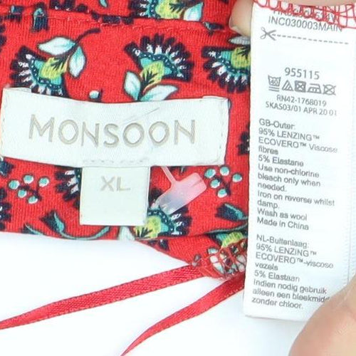 Monsoon Women's Red Floral A-Line Dress XL