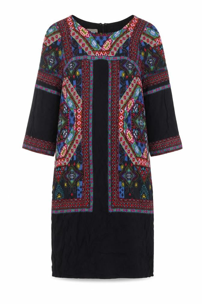 Front view of Monsoon Women's Multicoloured V-Neck Dress, size 10