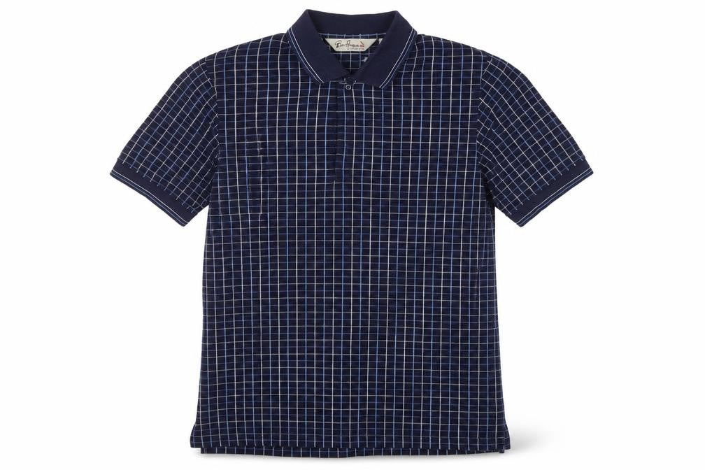 Front view of Pierre Cardin Men's Blue Check Polo Shirt M