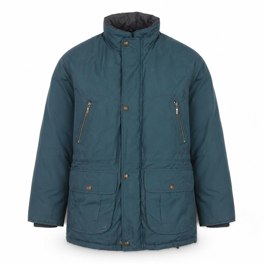 Front view of C&A unisex green parka jacket, size 10, winter